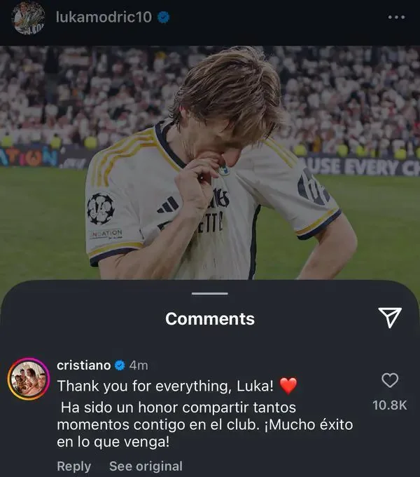 ماذا صرح رونالدو عقب إعلان مودريتش عن مغادرته ريال مدريد؟ ماذا صرح رونالدو عقب إعلان مودريتش عن مغادرته ريال مدريد؟