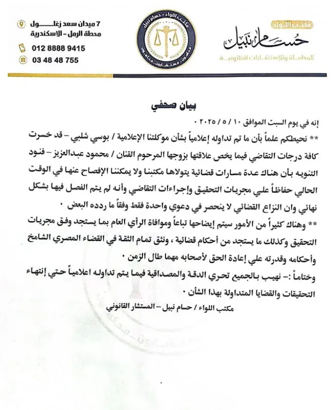 محامي بوسي شلبي يرد على الجدل: لم نخسر درجات التقاضي والقضية لم تُحسم بعد