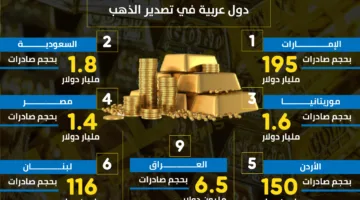 مصر تتصدر إفريقيا ورابع أكبر مُصدّر للذهب في العالم العربي.. أهم 10 دول عربية في تصدير الذهب | إنفوجراف