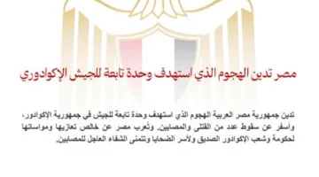 مصر تستنكر الهجوم على وحدة من القوات المسلحة الإكوادورية.