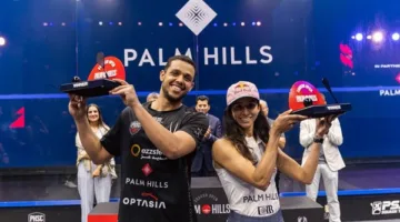 مصطفى عسل ونوران جوهر يتوجان بلقب النسخة الأولى من بطولة بالم هيلز المفتوحة للإسكواش.