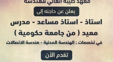 معهد طيبة العالي للهندسة يعلن عن وظائف لأعضاء هيئة التدريس ومساعديهم