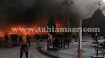 نيران ضخمة تدمر مطعماً معروفاً على طريق وصلة دهشور في الجيزة