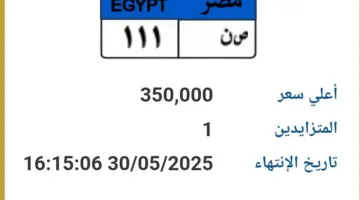 وصلت إلى 350 ألف جنيه.. بيع مزاد لوحة سيارة فريدة (ص ن- 111)