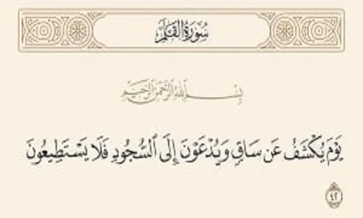 يوم يظهر فيه الساق ويتم دعوتهم للسجود، ولكنهم لا يقدرون على ذلك. يوم يظهر فيه الساق ويتم دعوتهم للسجود، ولكنهم لا يقدرون على ذلك.