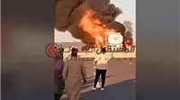 حادث بين شاحنة وقود ومركبة أخرى على طريق الواحات