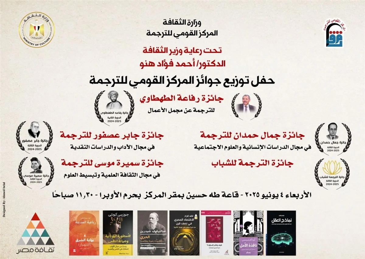 مراسم توزيع جوائز المركز القومي للترجمة.. يوم الأربعاء