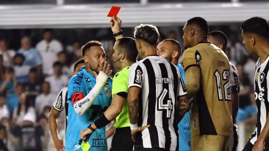 إخراج نيمار من المباراة بسبب تقليده لمارادونا في لقاء الدوري البرازيلي أمام بوتافوغو إخراج نيمار من المباراة بسبب تقليده لمارادونا في لقاء الدوري البرازيلي أمام بوتافوغو