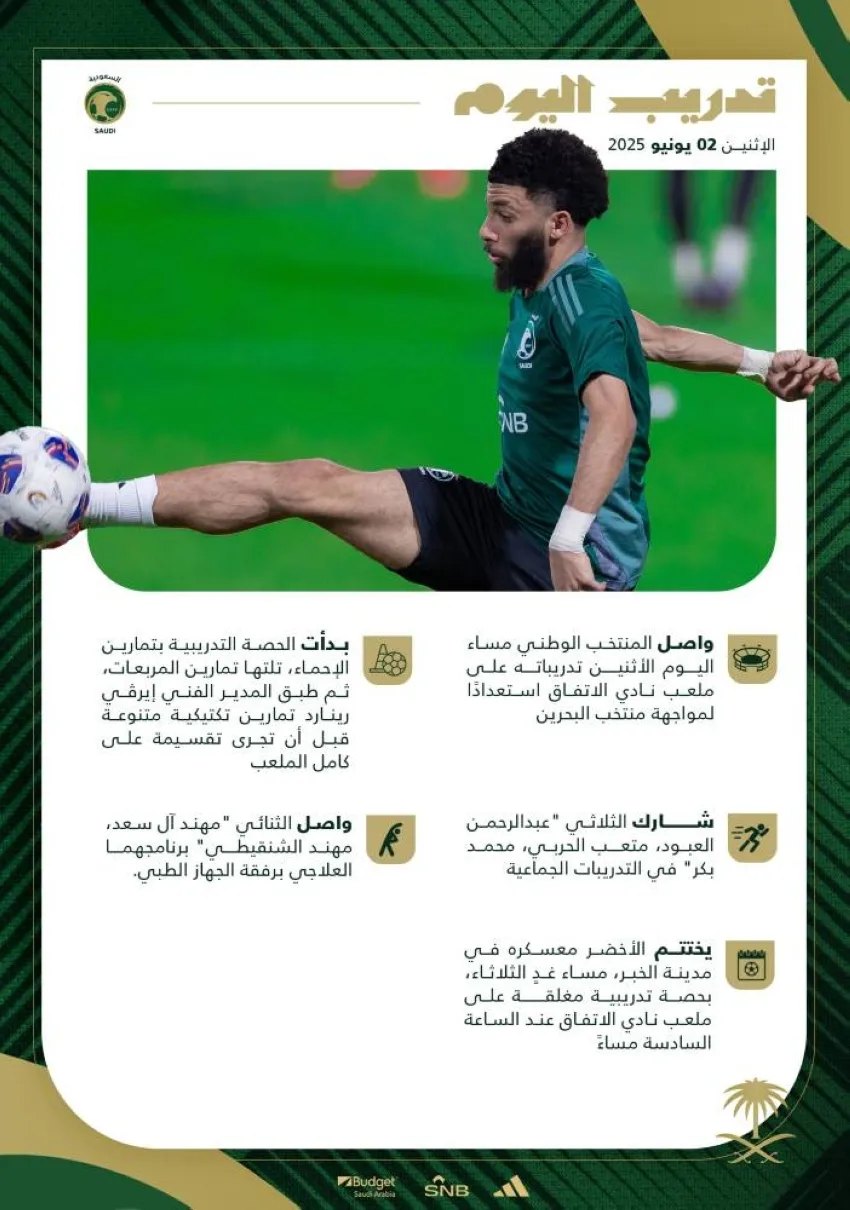 الأخضر يجهز نفسه لملاقاة البحرين في تصفيات كأس العالم