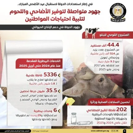 مجلس الوزراء: تأمين الأضاحي واللحوم بأسعار ملائمة لتلبية احتياجات المواطنين – «إنفوجرافيك» مجلس الوزراء: تأمين الأضاحي واللحوم بأسعار ملائمة لتلبية احتياجات المواطنين – «إنفوجرافيك»
