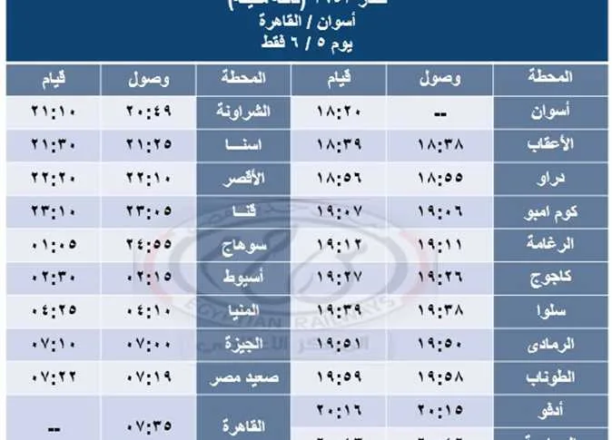 اعتبارًا من فجر يوم الوقفة: إضافة 4 قطارات مكيفة جديدة على خط القاهرة/أسوان والعكس اعتبارًا من فجر يوم الوقفة: إضافة 4 قطارات مكيفة جديدة على خط القاهرة/أسوان والعكس