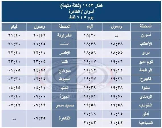 تشغيل أربعة قطارات مكيفة إضافية لتسهيل رحلات الركاب في خط القاهرة/أسوان يوم 5/6/2025 تشغيل أربعة قطارات مكيفة إضافية لتسهيل رحلات الركاب في خط القاهرة/أسوان يوم 5/6/2025