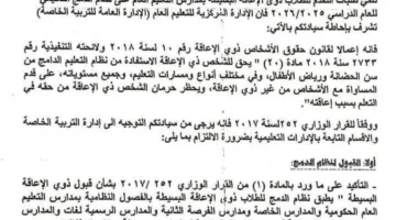 معايير تسجيل الطلاب ذوي الإعاقة البسيطة في المدارس بنظام الدمج