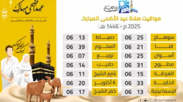 مواعيد صلاة عيد الأضحى في القاهرة وأسوان وجميع أنحاء مصر