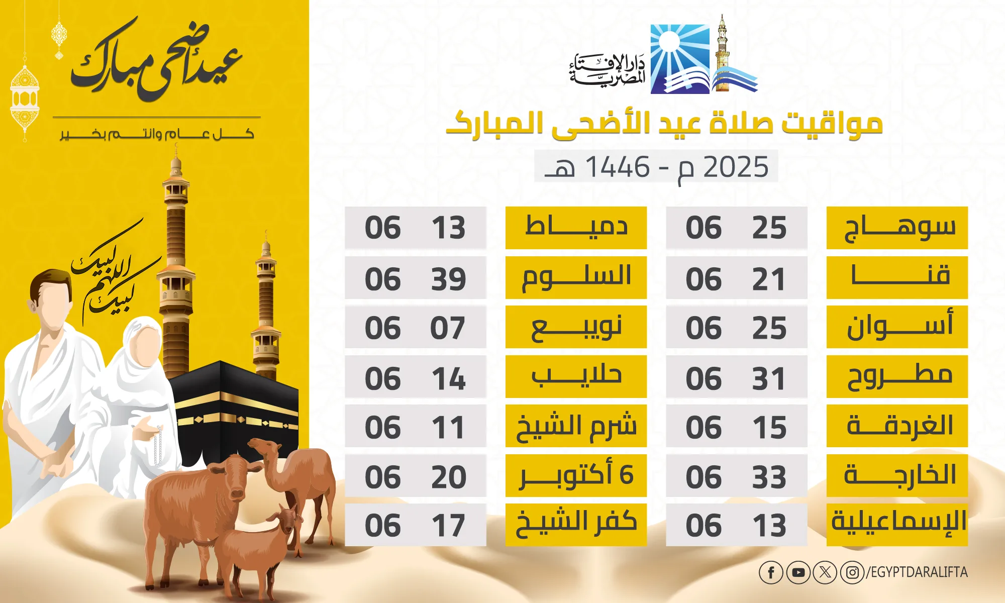 مواعيد صلاة عيد الأضحى في القاهرة وأسوان وجميع أنحاء مصر مواعيد صلاة عيد الأضحى في القاهرة وأسوان وجميع أنحاء مصر