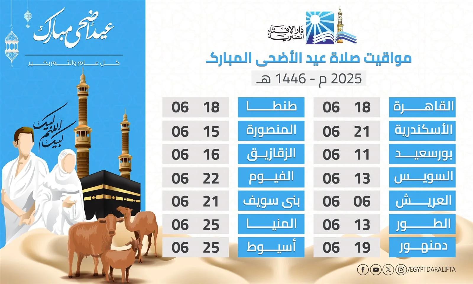 موعد صلاة عيد الأضحى 2025 في مصر: ما هو توقيت الصلاة في القاهرة وبقية المحافظات؟