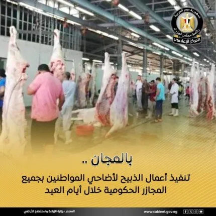مجلس الوزراء: التأكيد على الرصد المستمر لعمليات ذبح الأضاحي في المجازر الحكومية مجلس الوزراء: التأكيد على الرصد المستمر لعمليات ذبح الأضاحي في المجازر الحكومية