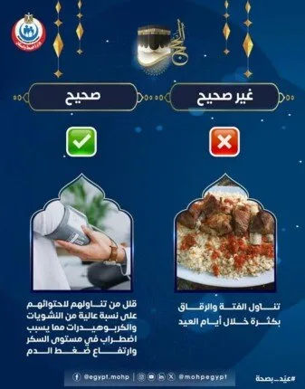 وزارة الصحة توجيه نصائح للمواطنين حول تناول الفتة والرقاق خلال عيد الأضحى 2025 وزارة الصحة توجيه نصائح للمواطنين حول تناول الفتة والرقاق خلال عيد الأضحى 2025