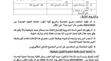 جامعة الجيزة الجديدة تُعلن عن فتح باب التوظيف للمعيدين في 18 تخصصًا مختلفًا. مزيد من التفاصيل.