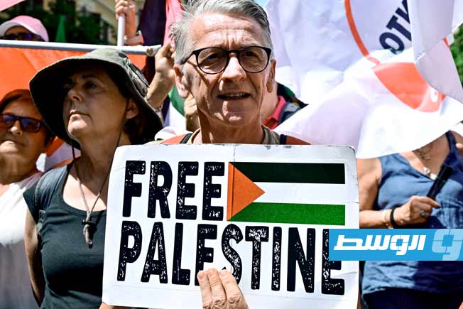 تظاهرة في روما منددة بالحرب في قطاع غزة، 7 يونيو 2025. (أ ف ب)