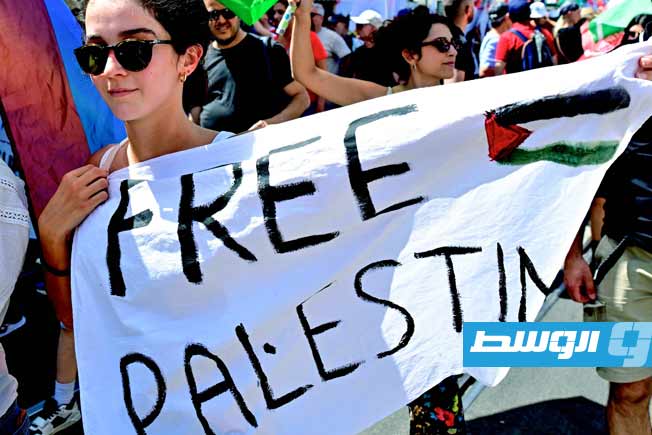 تظاهرة في روما منددة بالحرب في قطاع غزة، 7 يونيو 2025. (أ ف ب)