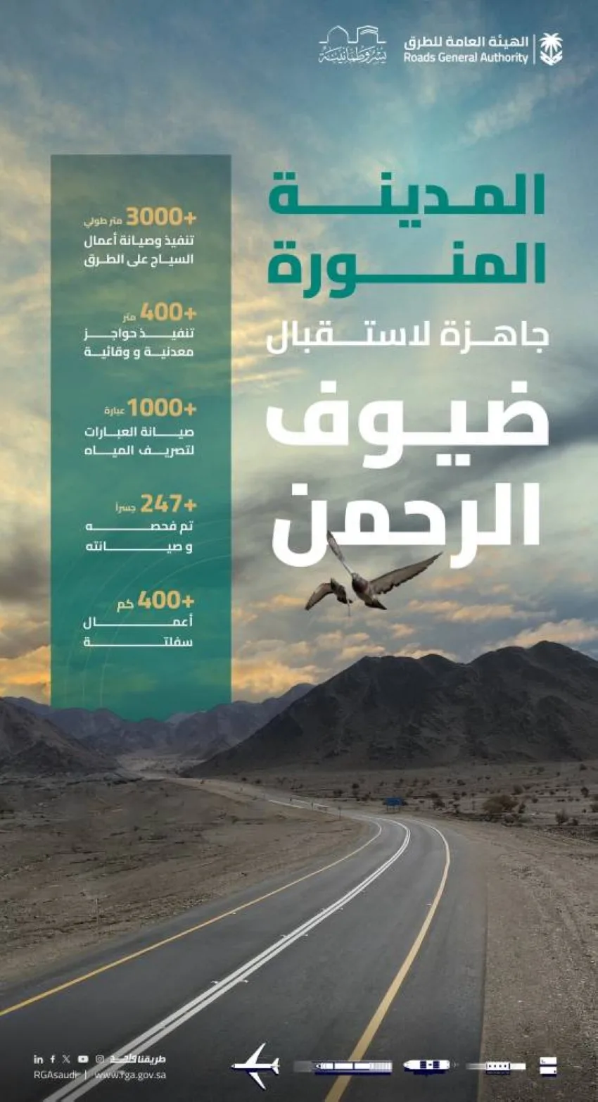 هيئة الطرق تعلن استعداد شبكة الطرق في المدينة المنورة لاستقبال الزوار. هيئة الطرق تعلن استعداد شبكة الطرق في المدينة المنورة لاستقبال الزوار.