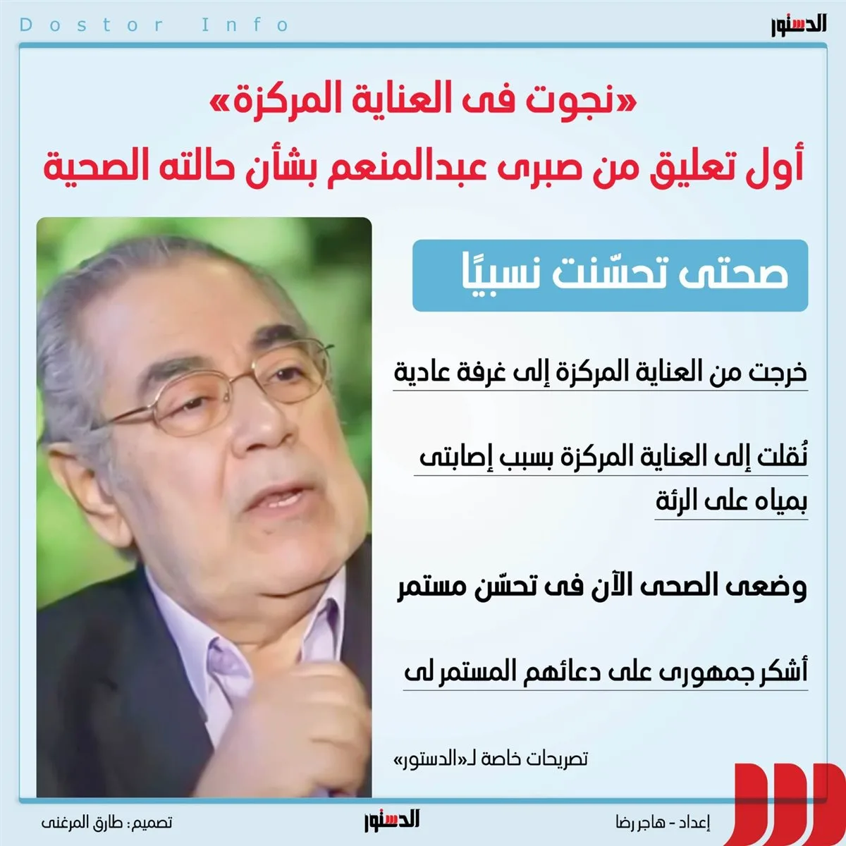 بعد نجاته في وحدة العناية المركزة.. صبري عبدالمنعم يعلق على حالته الصحية لأول مرة (خاص)