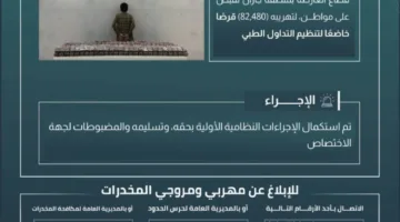 إلقاء القبض على شخص قام بتهريب (82480) قرصًا مخدرًا في العارضة