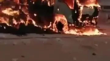 احتراق سيارة محملة بالدريس على طريق تنيدة في منفلوط بالوادي الجديد