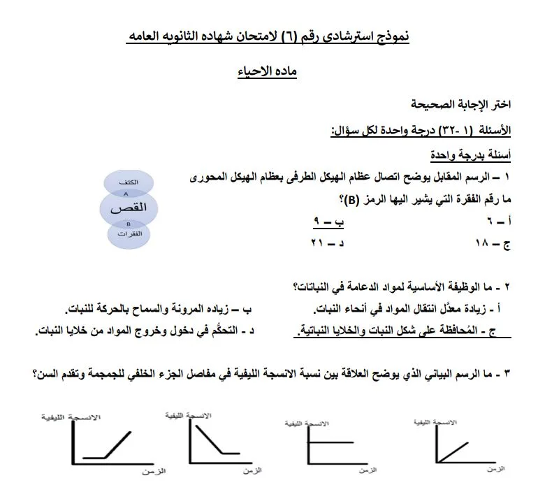 الثانوية العامة 2025: الحلول للنماذج الاسترشادية من 6 إلى 10 في مادة الأحياء الثانوية العامة 2025: الحلول للنماذج الاسترشادية من 6 إلى 10 في مادة الأحياء