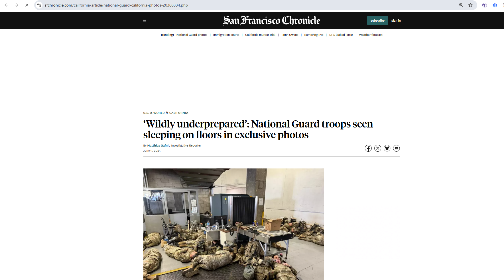 لقطة لتقرير صحيفة San Francisco Chronicle المنشور في 9 حزيران 2025