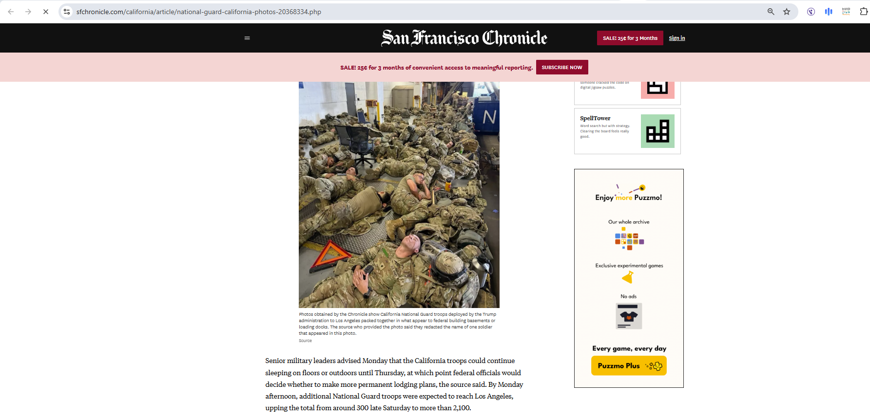 لقطة لتقرير صحيفة San Francisco Chronicle المنشور في 9 حزيران 2025