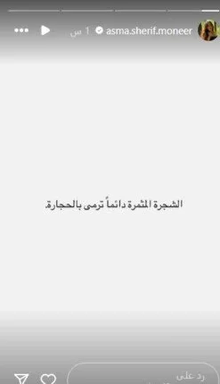 “الشجرة المثمرة تواجه الحجر” .. رسالة غامضة من أسما شريف منير بعد ارتباطها الزوجي “الشجرة المثمرة تواجه الحجر” .. رسالة غامضة من أسما شريف منير بعد ارتباطها الزوجي