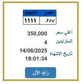 بـ 350 ألف جنيه.. عرض مزايدة على لوحة سيارة فريدة بـ 350 ألف جنيه.. عرض مزايدة على لوحة سيارة فريدة