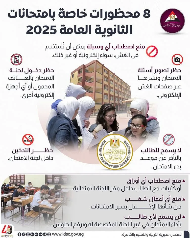 8 قيود جديدة في اختبارات الثانوية العامة 2025 بقرار حكومي 8 قيود جديدة في اختبارات الثانوية العامة 2025 بقرار حكومي