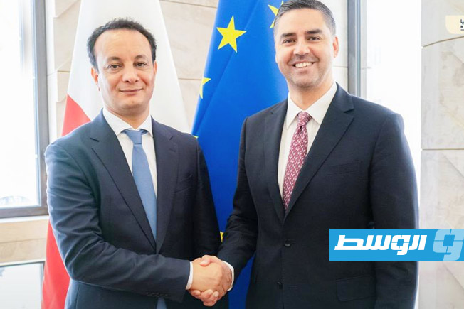 لقاء بلقاسم حفتر مع وزير الخارجية المالطي في فاليتا، الجمعة 13 يونيو 2025. (صندوق التنمية وإعادة إعمار ليبيا)