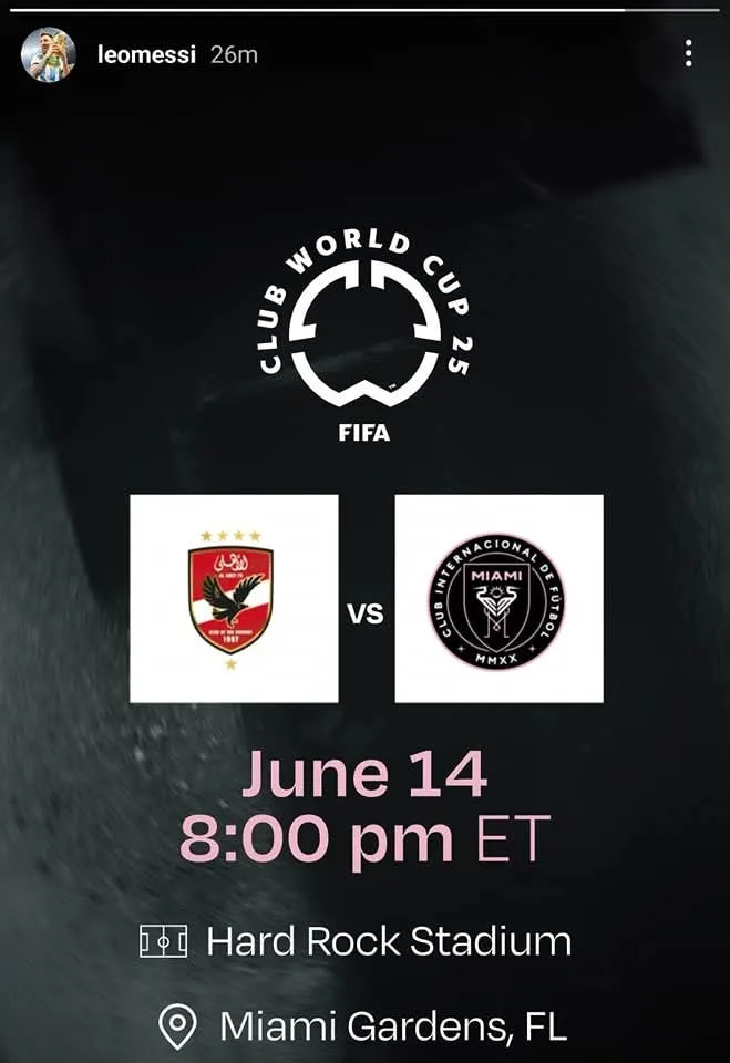 ليو ميسي يثير حماس متابعيه لمباراة كأس العالم للأندية على إنستجرام.. تابعوا! ليو ميسي يثير حماس متابعيه لمباراة كأس العالم للأندية على إنستجرام.. تابعوا!