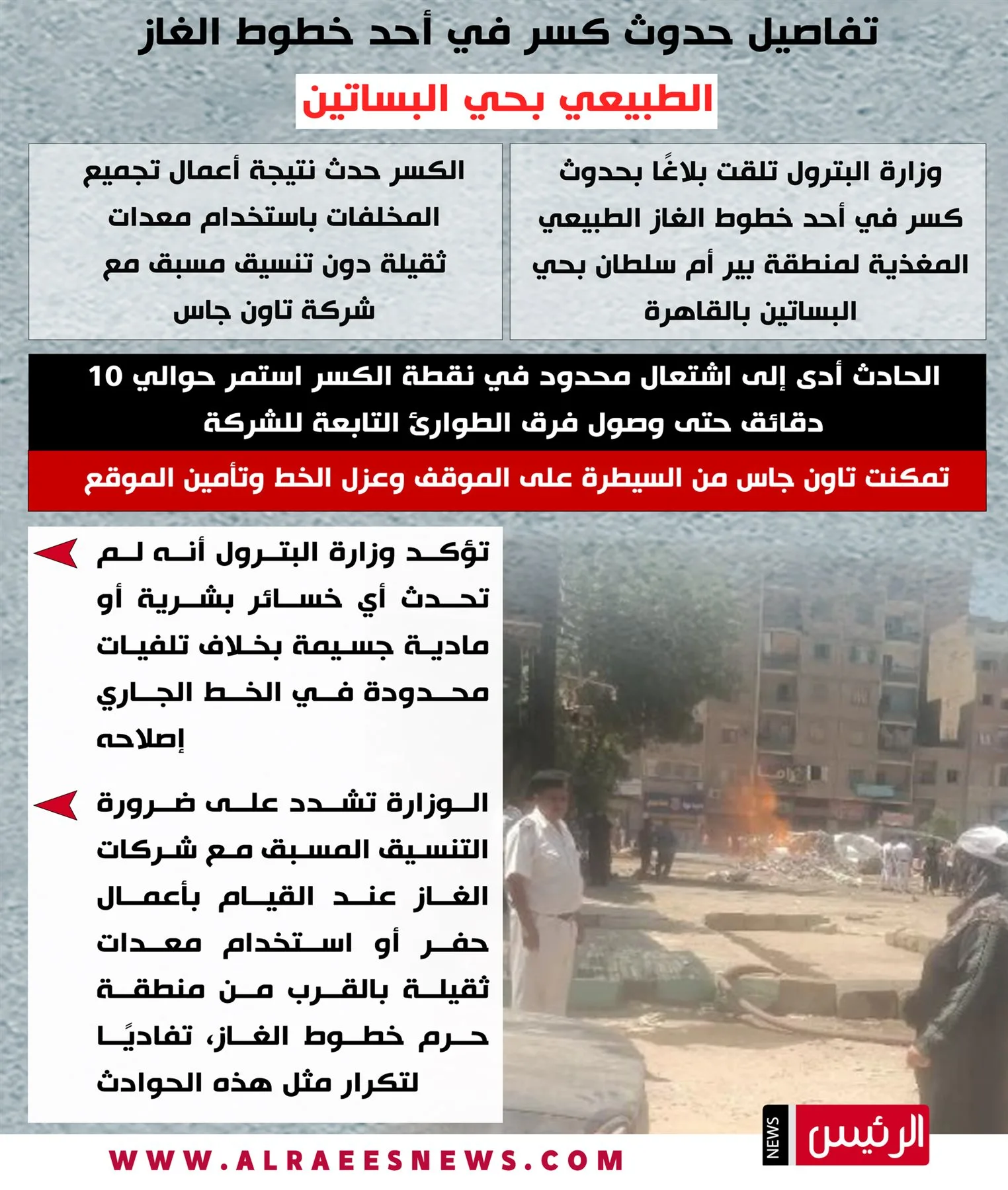 تفاصيل انقطاع في أحد خطوط الغاز الطبيعي بحي البساتين تفاصيل انقطاع في أحد خطوط الغاز الطبيعي بحي البساتين