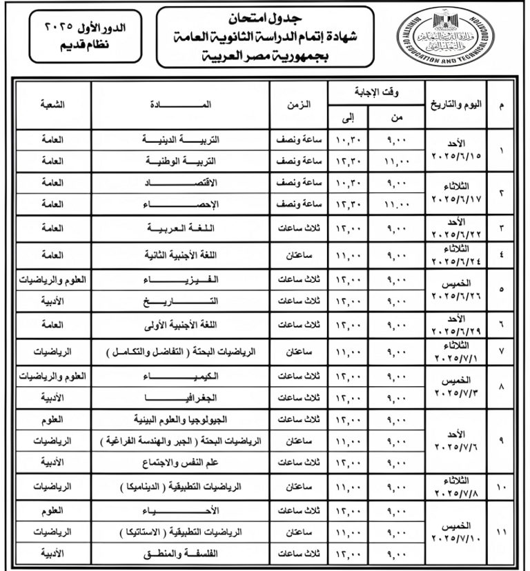 امتحانات الثانوية العامة 2025 في مصر