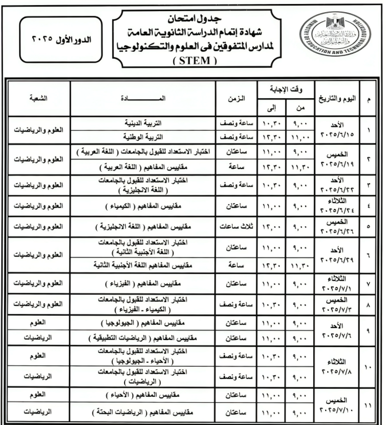 امتحانات الثانوية العامة 2025 في مصر