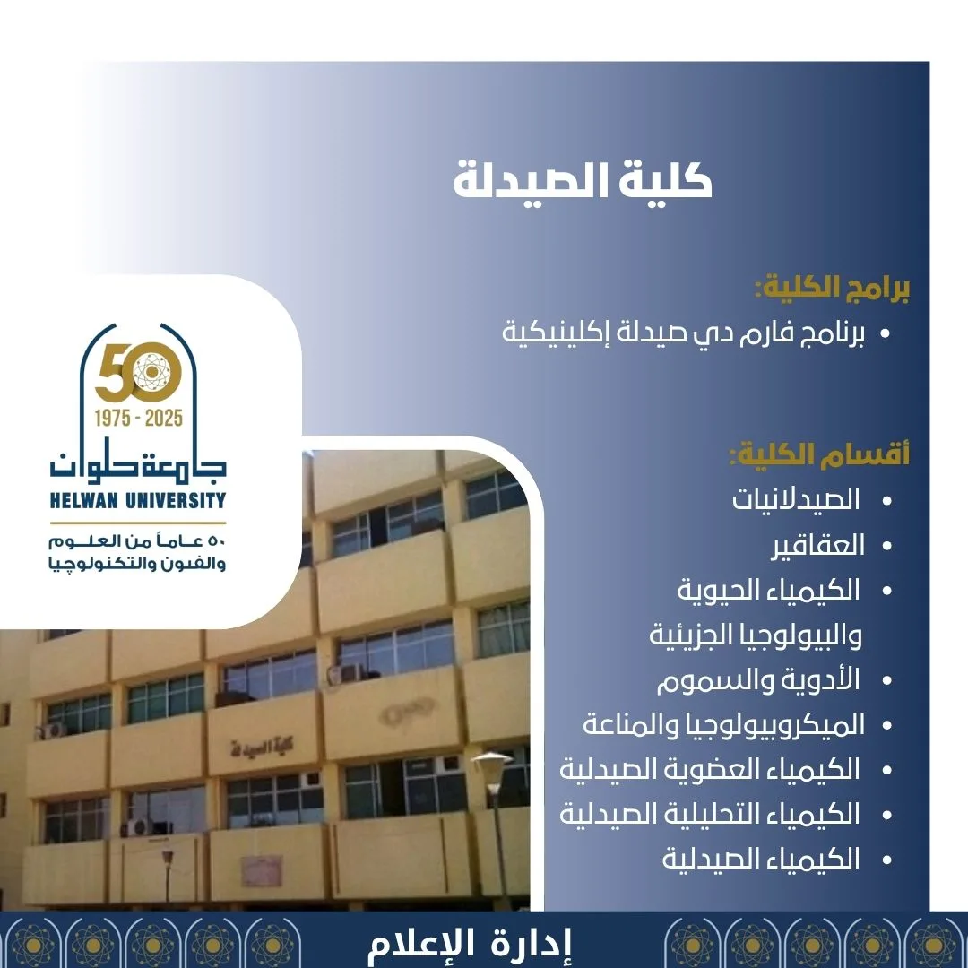 تنسيق الجامعات: كلية الصيدلة في جامعة حلوان – منصة التميز والإبداع في مجالات العلوم الصيدلانية والدوائية. تنسيق الجامعات: كلية الصيدلة في جامعة حلوان – منصة التميز والإبداع في مجالات العلوم الصيدلانية والدوائية.