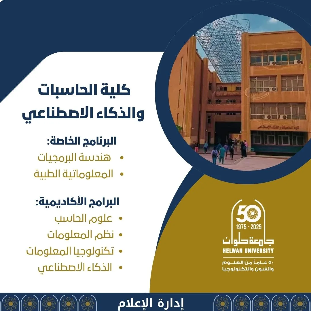 تنسيق الجامعات 2025: اكتشف كلية الحاسبات والذكاء الاصطناعي في جامعة حلوان تنسيق الجامعات 2025: اكتشف كلية الحاسبات والذكاء الاصطناعي في جامعة حلوان