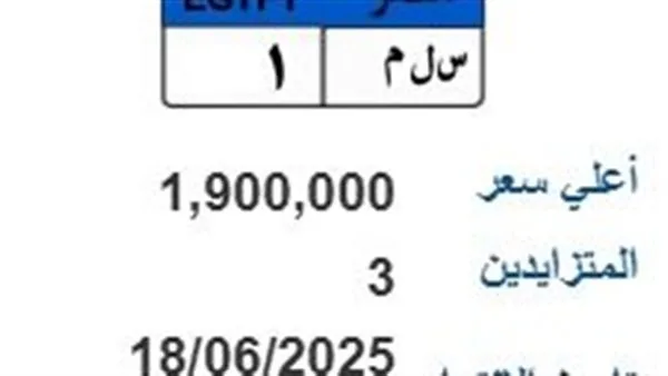 مزاد على لوحة سيارة فريدة بسعر مليون و900 ألف جنيه “س ل م- 1” مزاد على لوحة سيارة فريدة بسعر مليون و900 ألف جنيه “س ل م- 1”