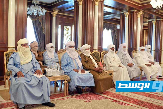 لقاء المنفي مع وفد من وجهاء وأعيان قبائل الطوارق، الإثنين 16 يونيو 2025. (المجلس الرئاسي)