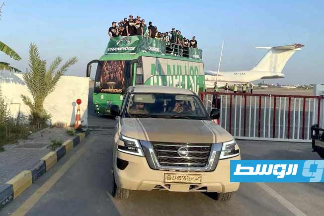 استقبال بعثة أهالي طرابلس بطلة أفريقيا لكرة السلة، الأربعاء 16 يونيو 2025. (الإنترنت)