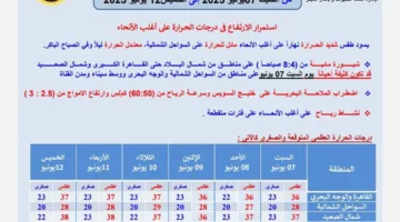 عاجل.. “الأرصاد” تُعلن تفاصيل الطقس وتوقعات درجات الحرارة في اليوم الثاني من عيد الأضحى