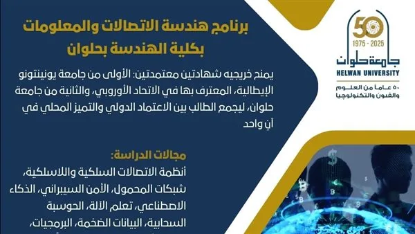 تنسيق الجامعات: تخصص هندسة الاتصالات والمعلومات في جامعة حلوان تنسيق الجامعات: تخصص هندسة الاتصالات والمعلومات في جامعة حلوان