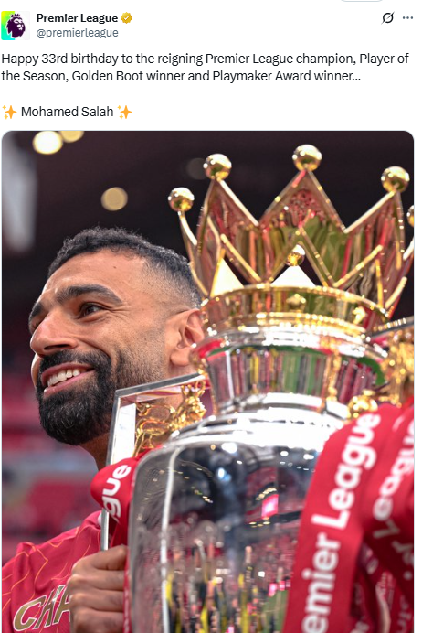 البريميرليج يحتفل بـ”الفرعون الذهبي”… محمد صلاح يبلغ 33 عامًا من الإنجازات اللامعة البريميرليج يحتفل بـ”الفرعون الذهبي”… محمد صلاح يبلغ 33 عامًا من الإنجازات اللامعة