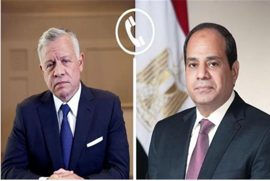 السيسي يتلقى تهنئة من الملك الأردني بمناسبة عيد الأضحى ويؤكدان على استمرار التنسيق الإقليمي. السيسي يتلقى تهنئة من الملك الأردني بمناسبة عيد الأضحى ويؤكدان على استمرار التنسيق الإقليمي.