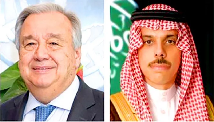 وزير الخارجية السعودي يناقش مع جوتيريش الاستعدادات لمؤتمر دولي لحل القضية الفلسطينية وزير الخارجية السعودي يناقش مع جوتيريش الاستعدادات لمؤتمر دولي لحل القضية الفلسطينية